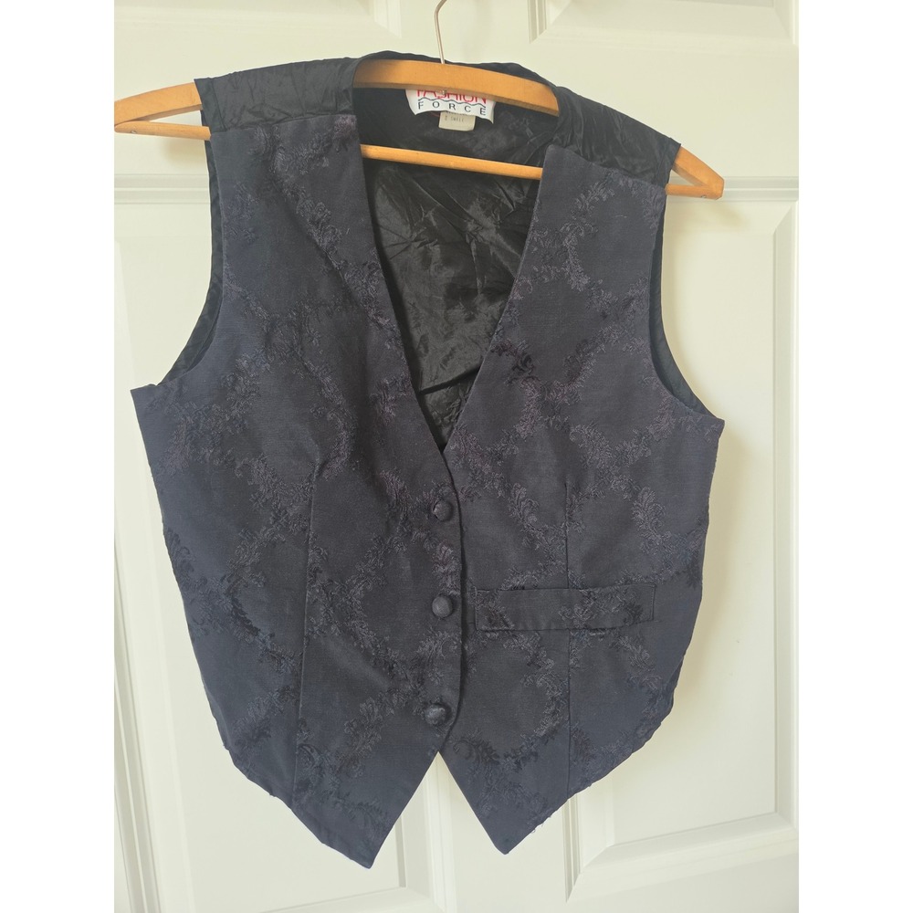 Vintage Fashion Force Whimsigoth Black Floral Vest Small Made in USA
